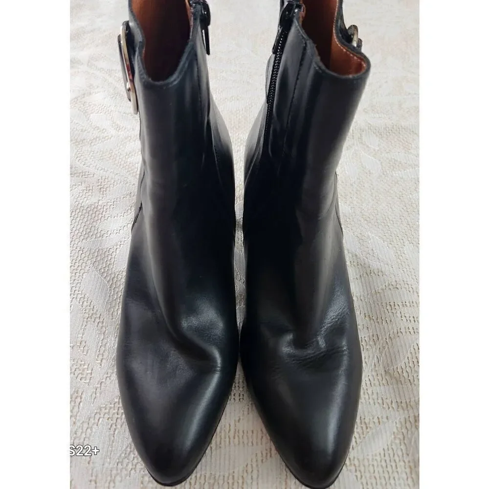 Marroqui Sanchez black leather ankle boots zip up deco silver buckle 31/2